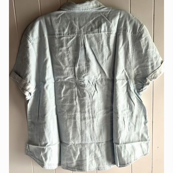 AVA & VIV Sz. X No Gap Button Front Short Sleeve Soft Cotton Denim Shirt #C - Picture 3 of 6